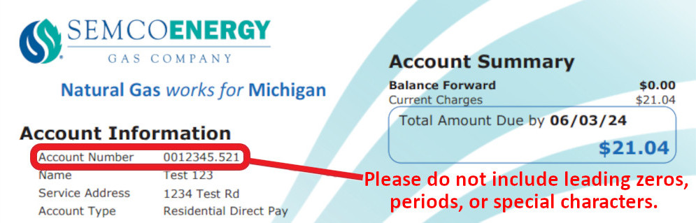 You can find your account number on your bill as shown.